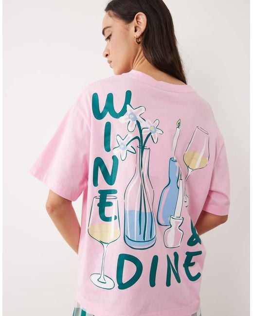 ASOS Red Oversized Tee And Short Pajama Set With Wine And Dine Graphic