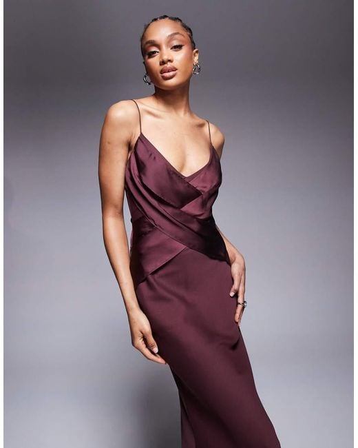 ASOS Purple Asos Design Tall Cami Satin Bust Overlay Chiffon Maxi Dress