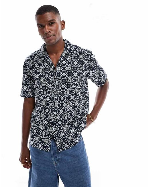 Only & Sons Blue Revere Collar Shirt With Tile Paisley Print for men