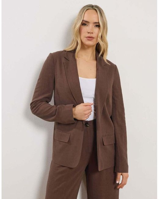 Long Tall Sally Brown Linen Blazer