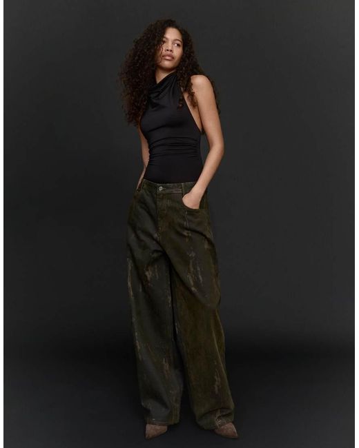 Bershka Black Ruched Halter Bodysuit
