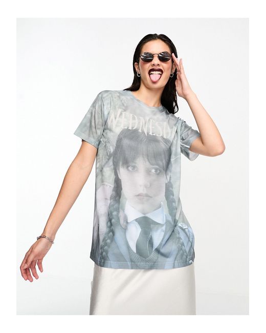 ASOS White Wednesday Addams Oversized T-shirt With Licence Placement Graphic Print
