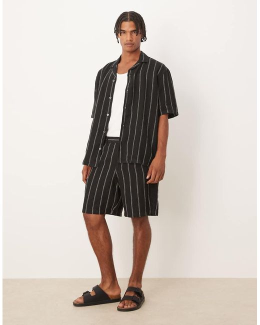 Camisa Negra A Rayas De Lino De Mango de hombre de color Black