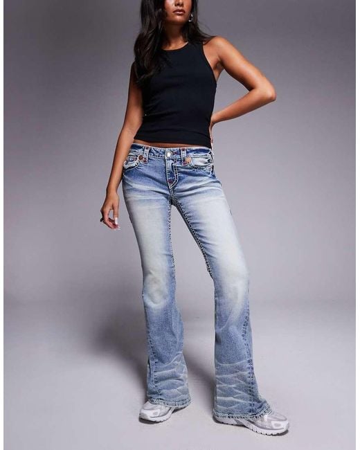TRUE RELIGION Joey Super T Low Rise Flare Jeans With Flap Pocket