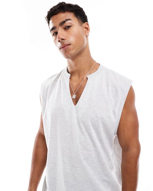 Débardeur oversize coupe carrée à col cranté - chiné ASOS pour homme en coloris White