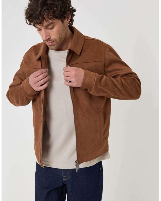 Threadbare Brown Faux Suede Collared Jacket for men