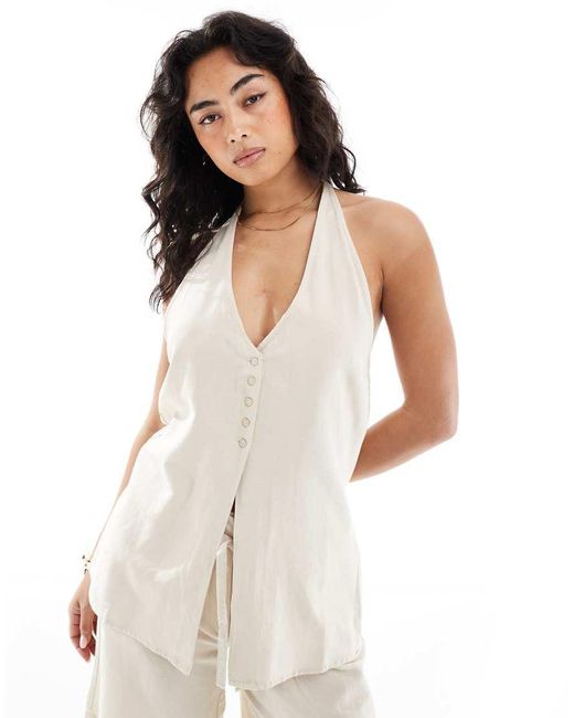 Vero Moda White Halter Neck Waistcoat Co-ord