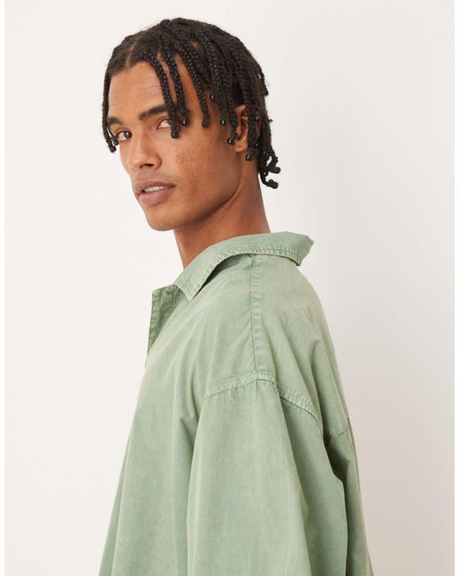 ASOS – kastiges oversize-hemd zum überziehen aus popeline in Green für Herren