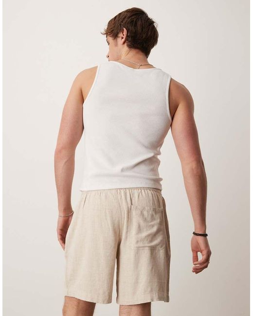 ASOS Linnenrijke Baggy Short Met Elastische Taille in het Natural voor heren