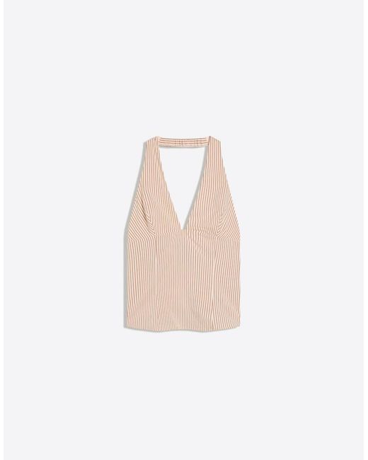 Bershka Natural Front Zip Top