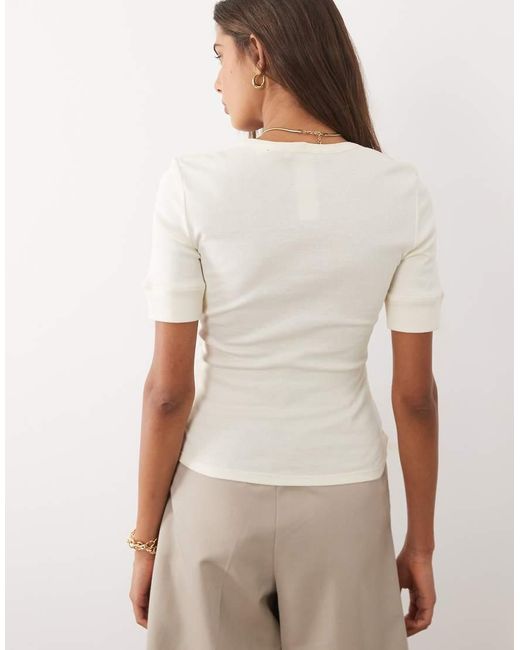 Mango Natural 100% Cotton Cuffed Sleeve T-shirt