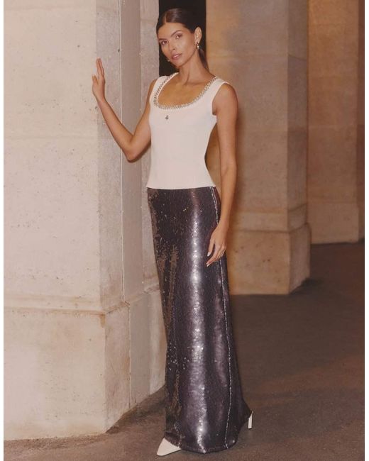 4th & Reckless Brown Sequin Column Maxi Skirt