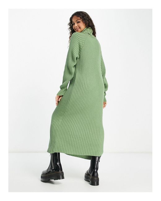 Y.A.S Green Knitted Roll Neck Midi Dress
