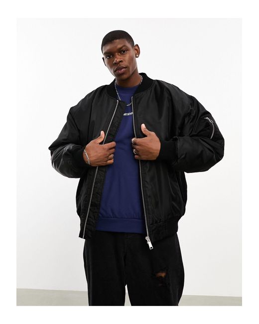 Hector giacca bomber oversize nera con tasca sulla manica da
