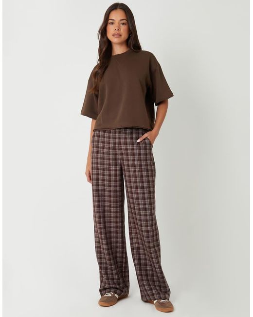 Threadbare Brown Check Straight Leg Trousers