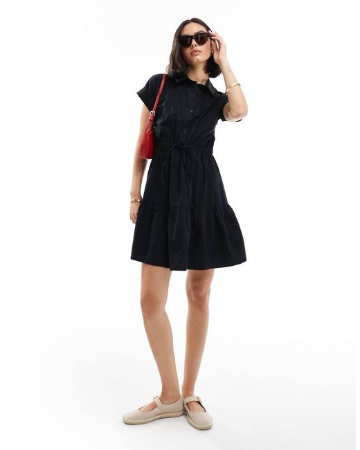 Threadbare Black Song Poplin V Neck Skater Dress