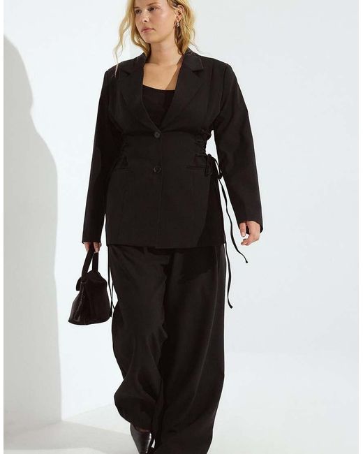 NA-KD Black Wide High Waist Suit Trouser