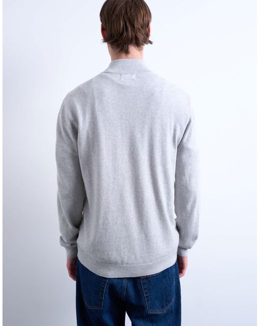 Topman Gray Essential Knit 1/4 Zip Funnel for men