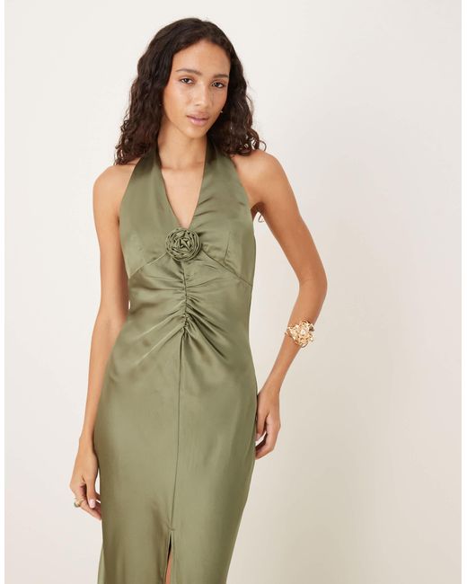 Gina Tricot Green Satin Halterneck Maxi Dress