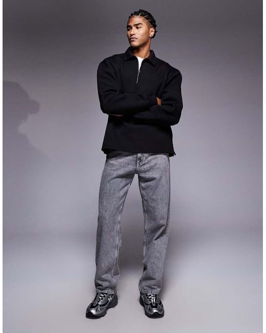 ASOS Gray Oversized Quarter Zip Sweatshirt for men