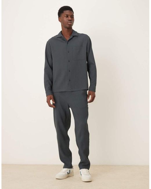 ASOS Gray Co-ord Plisse Tapered Trousers for men