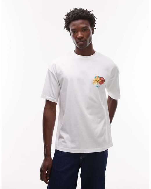 PUMA White Palm Back Print T-Shirt for men