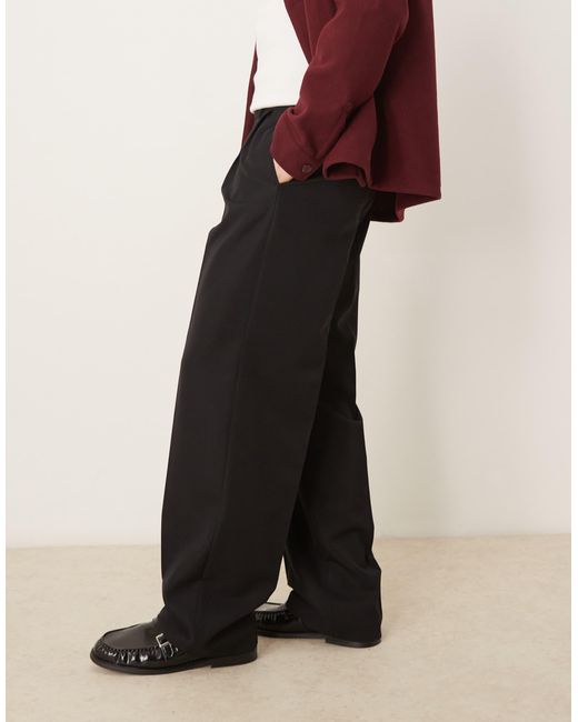 ASOS Black Smart Wide Leg Trousers With Double Pleats for men