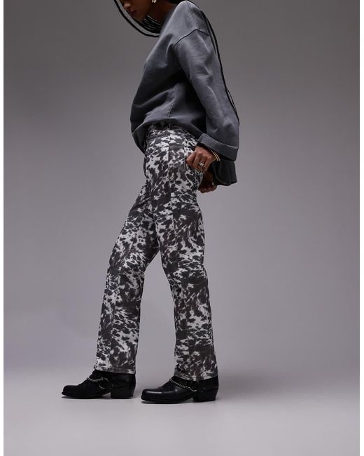 Pantaloni Dritti A Vita Bassa Con Stampa Effetto Cavallino di TOPSHOP in Gray