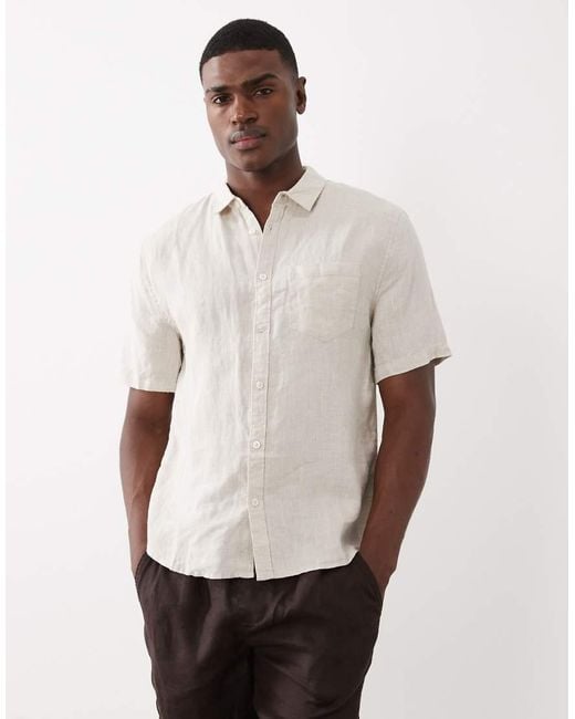 Cotton On Natural Relaxed Linen Mix Short Sleeve Shirt for men