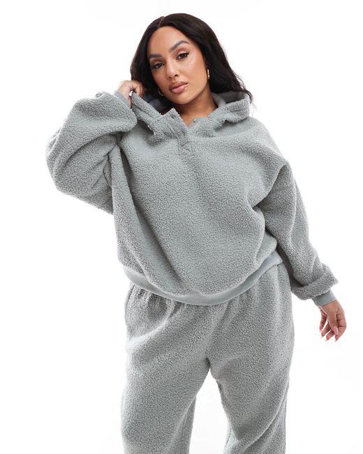 ASOS Blue Asos Design Curve Lounge Borg Oversized Hoodie & jogger Set