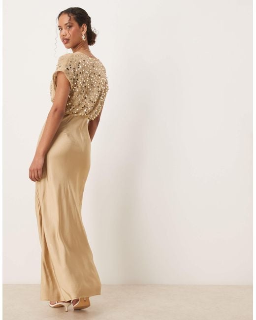 Never Fully Dressed Natural Embellished 2-In-1 Contrast Slip Dress