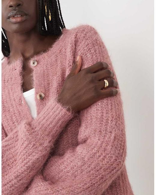 Vila Pink Fluffy Texture Knitted Cardigan