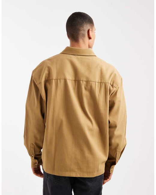 ASOS Natural Oversized Twill Shirt With Pockets for men