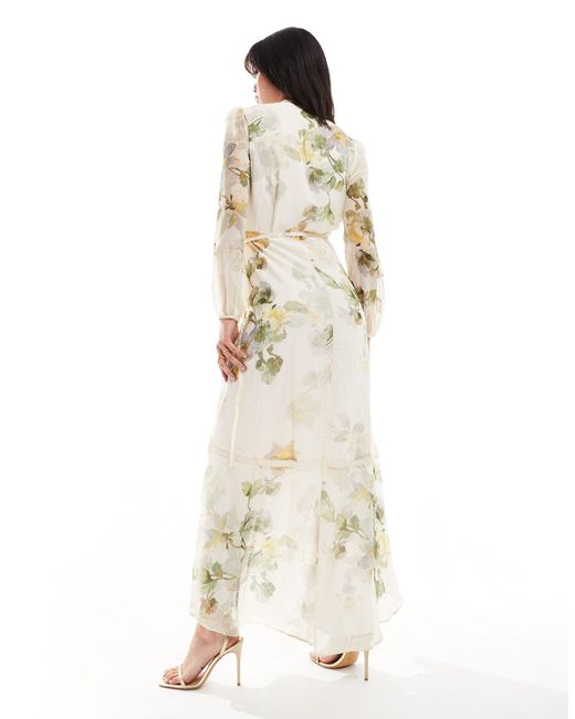 Hope & Ivy White Fluted Sleeve Wrap Maxi Dress With Tiered Hem