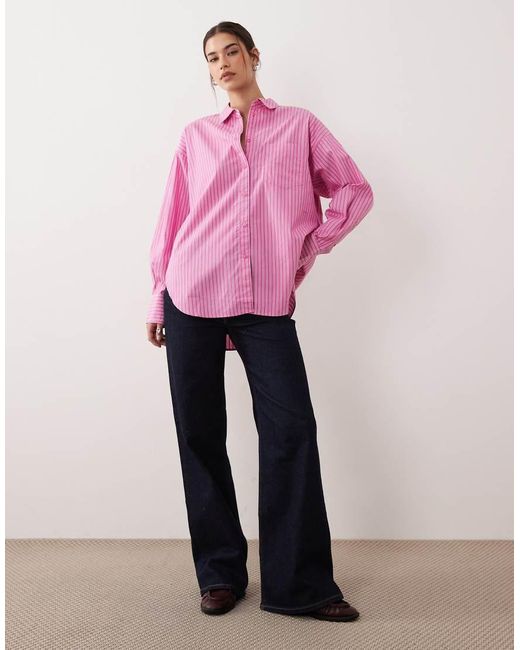 JJXX Pink Jamie Oversized Poplin Stripe Shirt