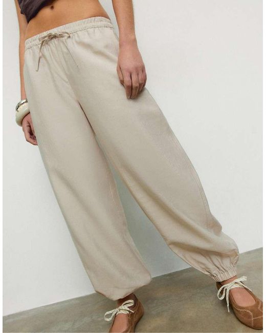 Stradivarius Natural Lyocell Sarouel Trousers