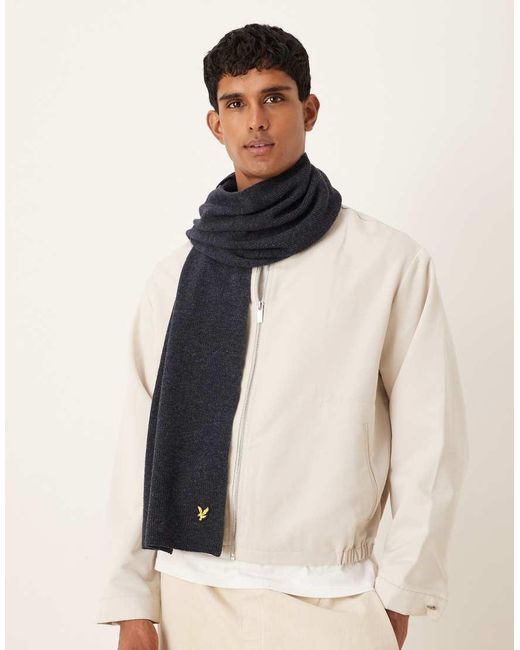 Lyle & Scott White Lambswool Ribbed Scarf for men