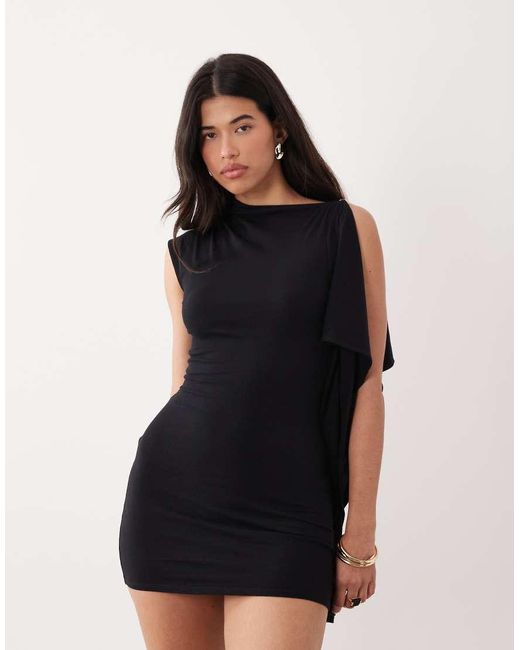 ASOS Black One Sleeve Cape Mini Dress With Molten Button Detail