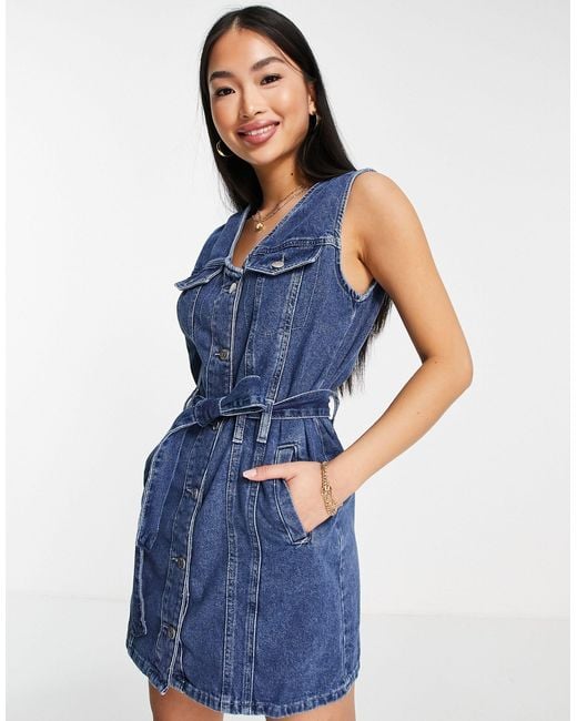 ONLY Kendra Belted Denim Midi Dress in Blue - Lyst