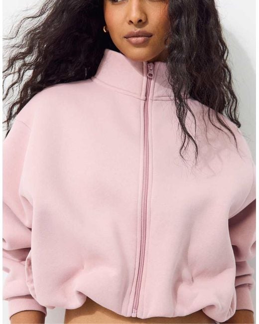 Stradivarius Pink High Neck Cropped Sweatshirt