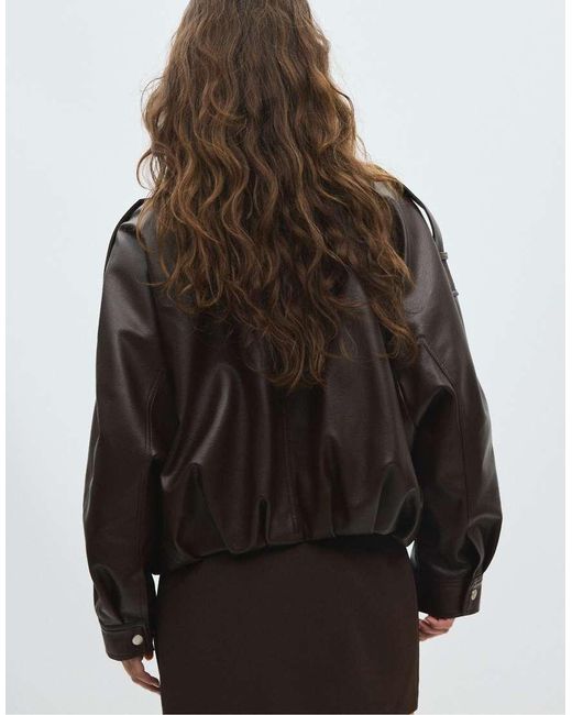 Stradivarius Black Oversize Leather Effect Jacket