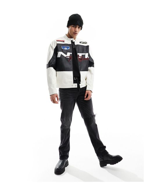 ASOS – oversize-motocross-jacke aus kunstleder in White für Herren