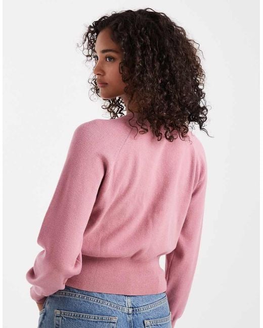 ASOS Pink Knit Crew Neck Sweater With Waisted Detail