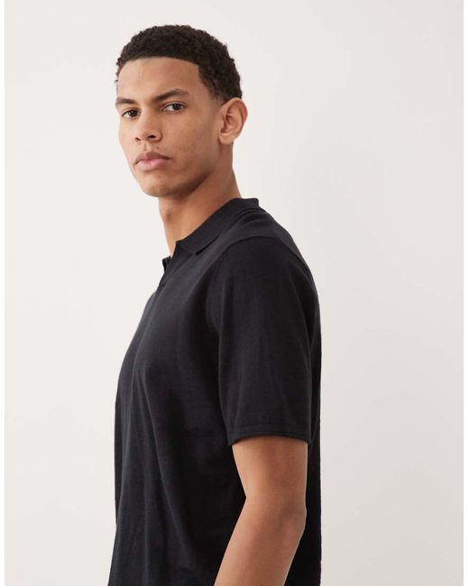 Jack & Jones Black Open Collar Knitted Polo for men