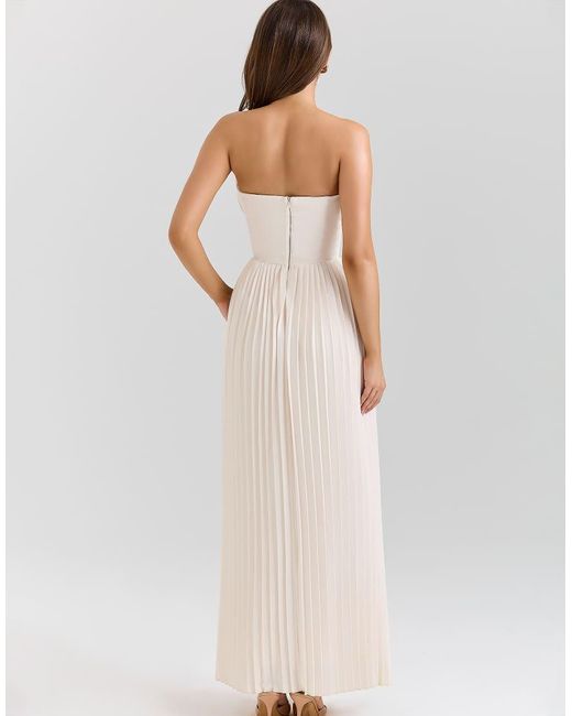 House Of Cb Natural Marcella Ivory Georgette Pleated Maxi Dress