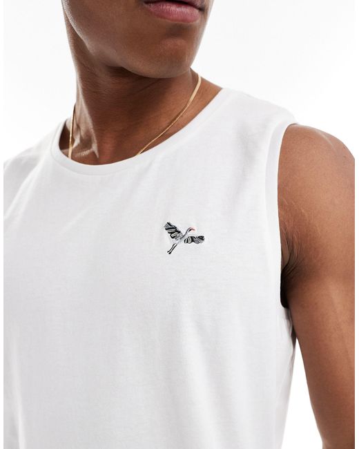 Threadbare White Bird Embroidery Vest for men