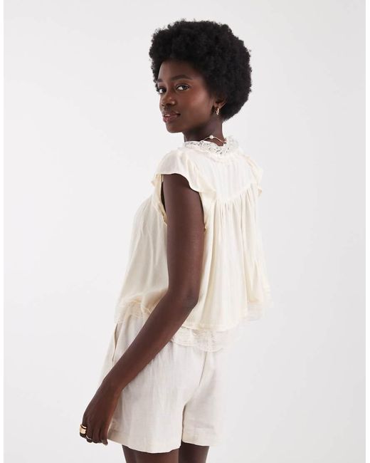 Miss Selfridge Natural Lace Insert Tie Front Blouse