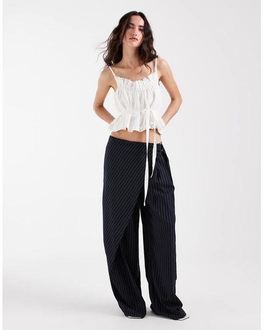 Muse Assembly White Shirred Taffeta Top With Waist Tie