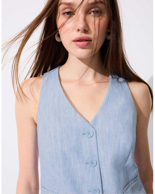 Stradivarius Blue Basic Rustic Waistcoat