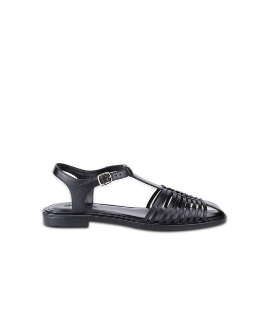 OFF THE HOOK Blue Sylvia Leather Woven T-Strap Sandals With Buckle Closure